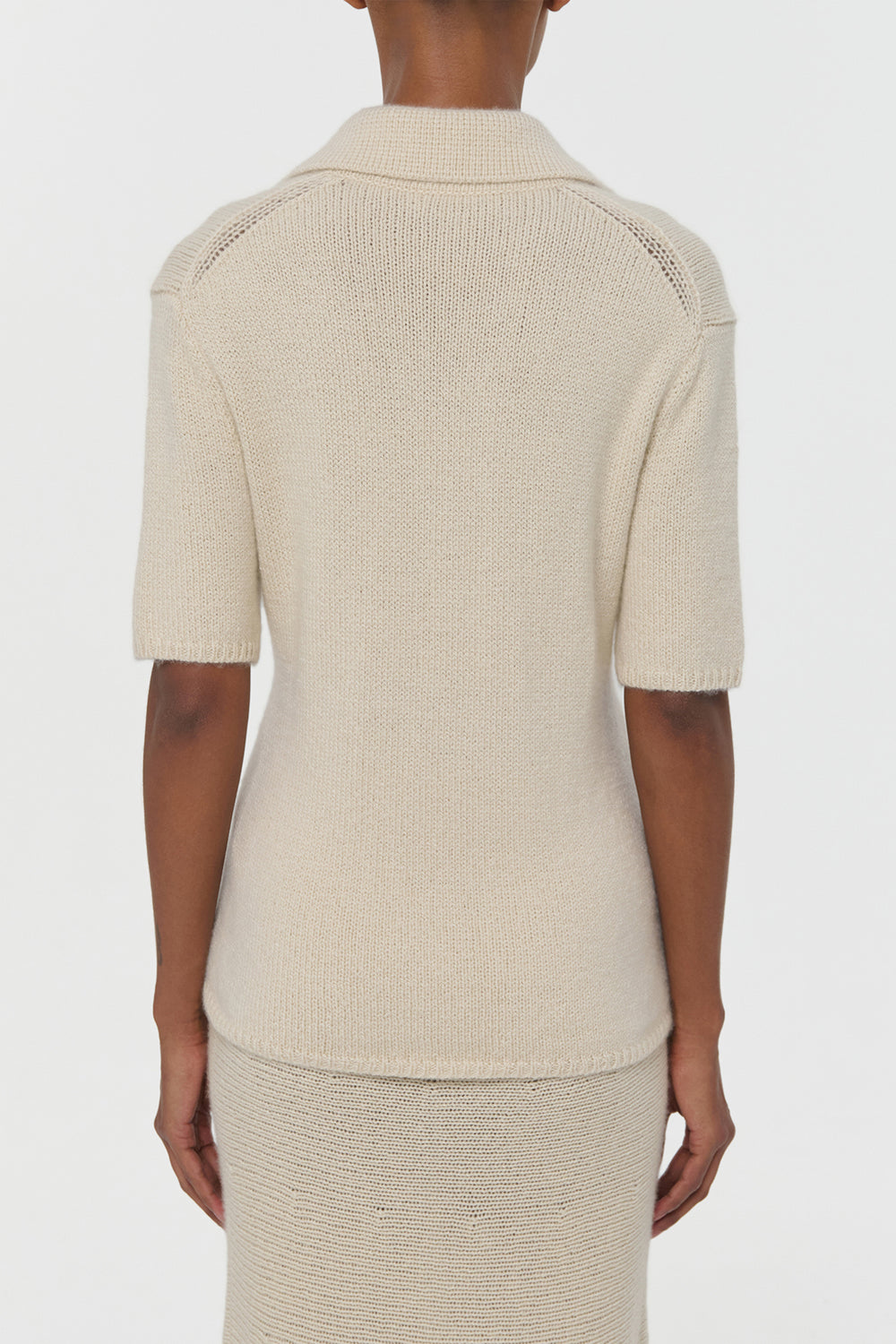 Sohan Knit Short Sleeve Polo in Off White Cashmere