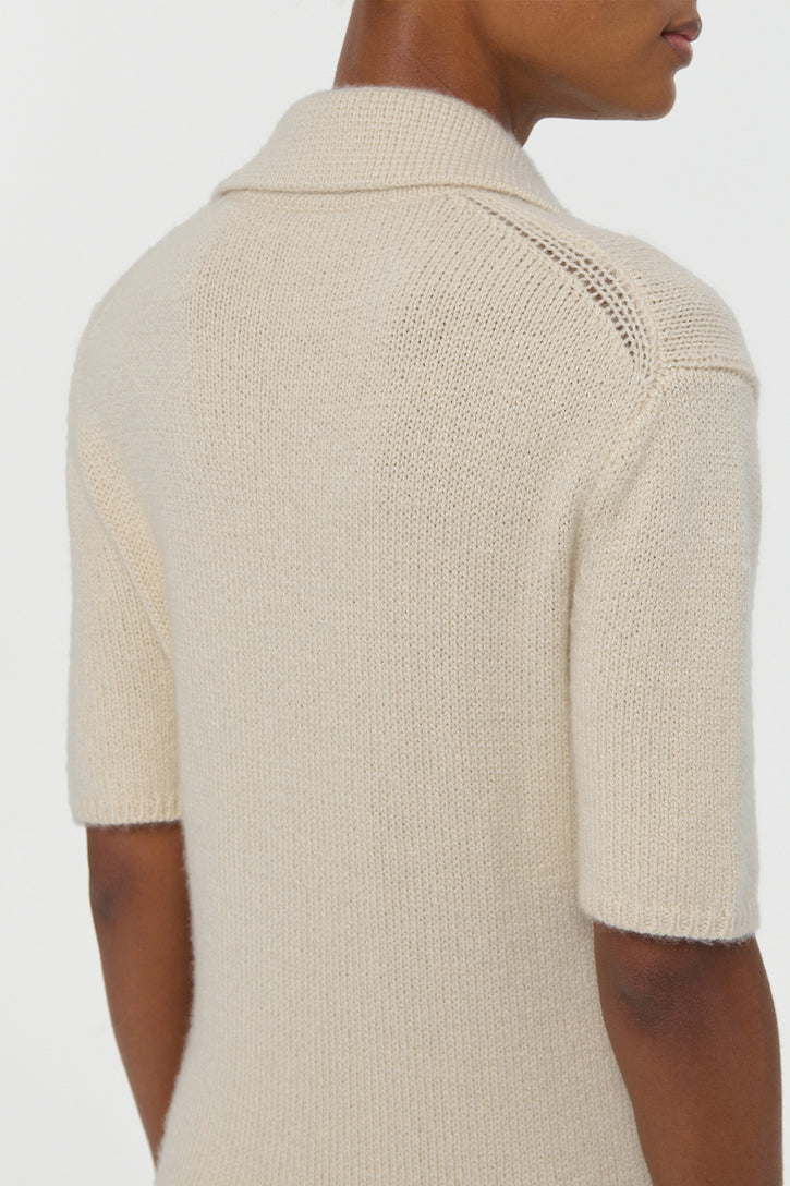 Sohan Knit Short Sleeve Polo in Off White Cashmere