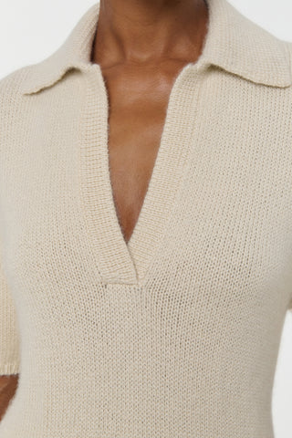 Cashmere V-Neck Polo Collar Detail Close-Up | Gabriela Hearst