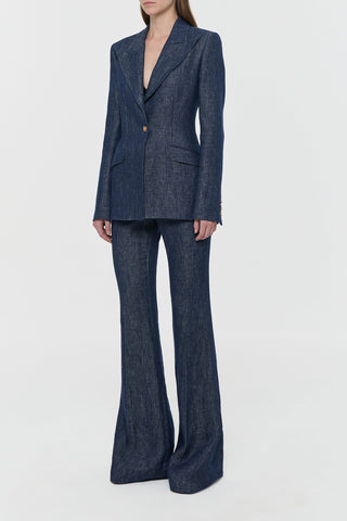 Denim Blue Linen Blazer - Three Quarter Front View | Gabriela Hearst