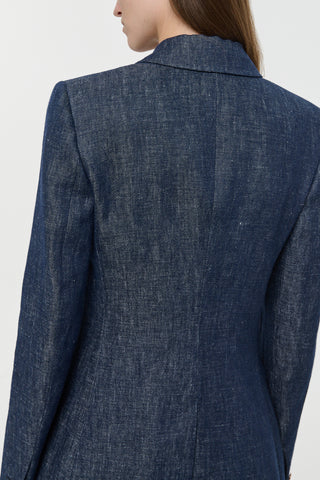 Denim Blue Linen Blazer - Shoulder Back Detail | Gabriela Hearst