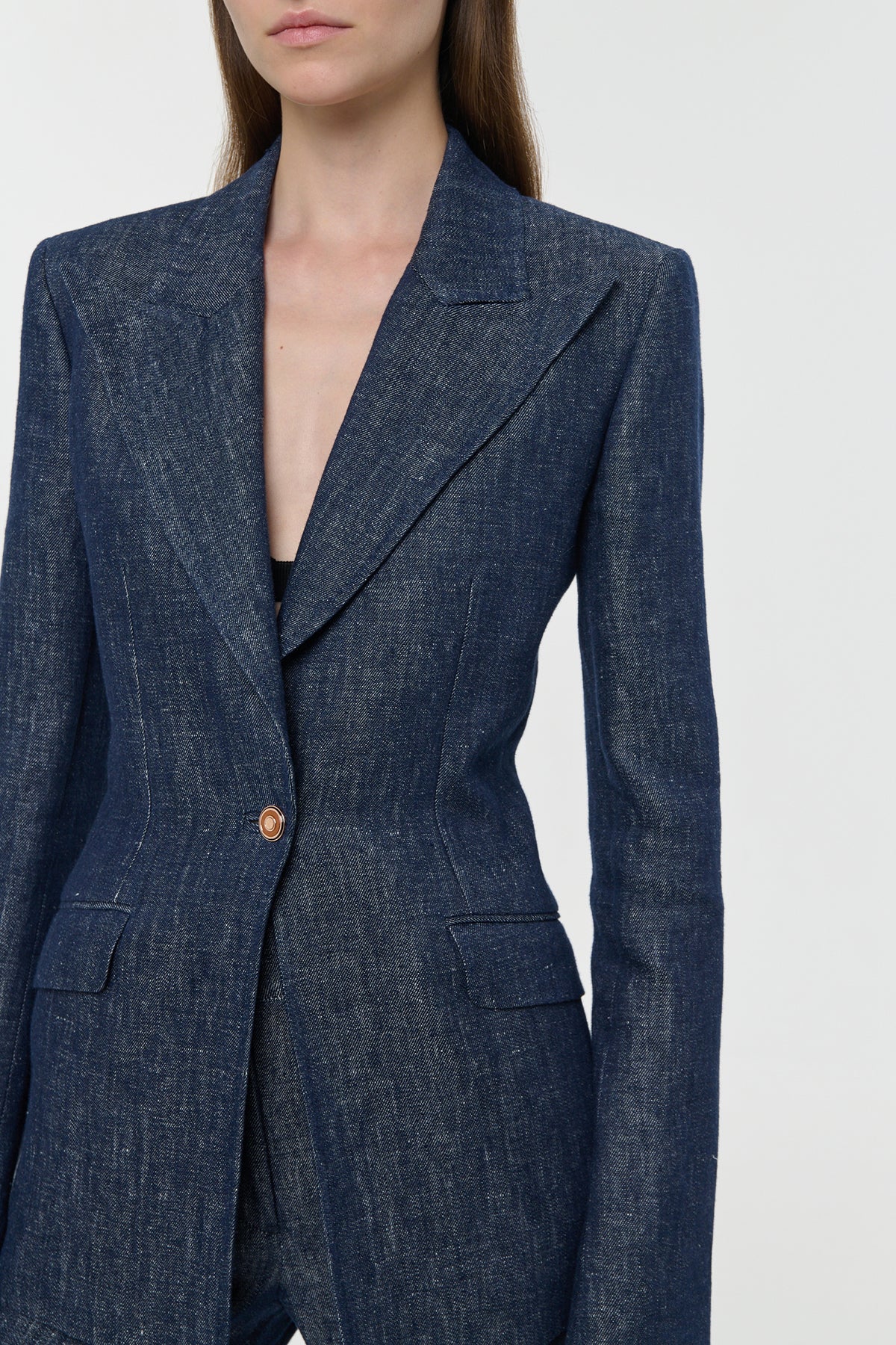 Leiva Blazer in Stone Washed Linen Denim