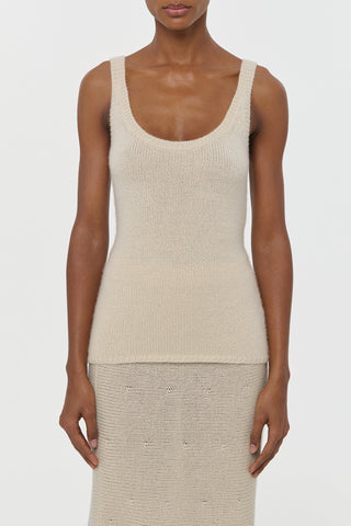 Off White Cashmere Brigid Tank Top - Front View On Model | Gabriela Hearst