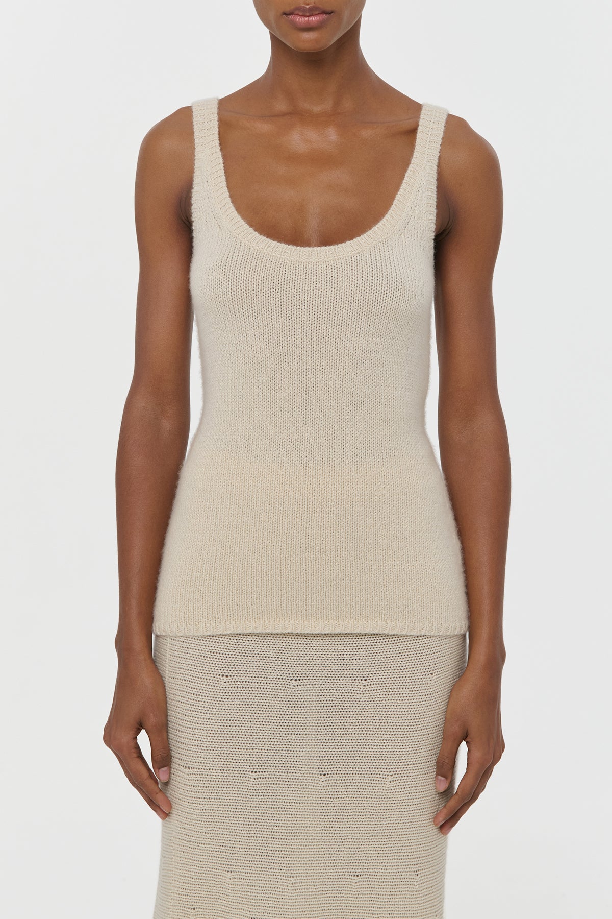 Brigid Knit Tank Top in Off White Cashmere