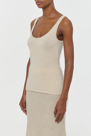 Off White Cashmere Knit Tank Top - Side Profile On Model | Gabriela Hearst