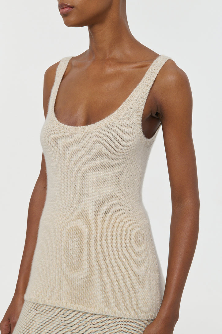 Brigid Knit Tank Top in Off White Cashmere