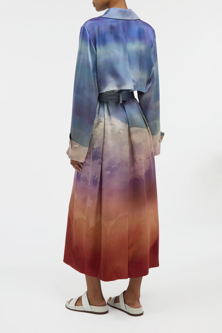 Lyra Trench Coat in Mountain Printed Satin Silk Twill