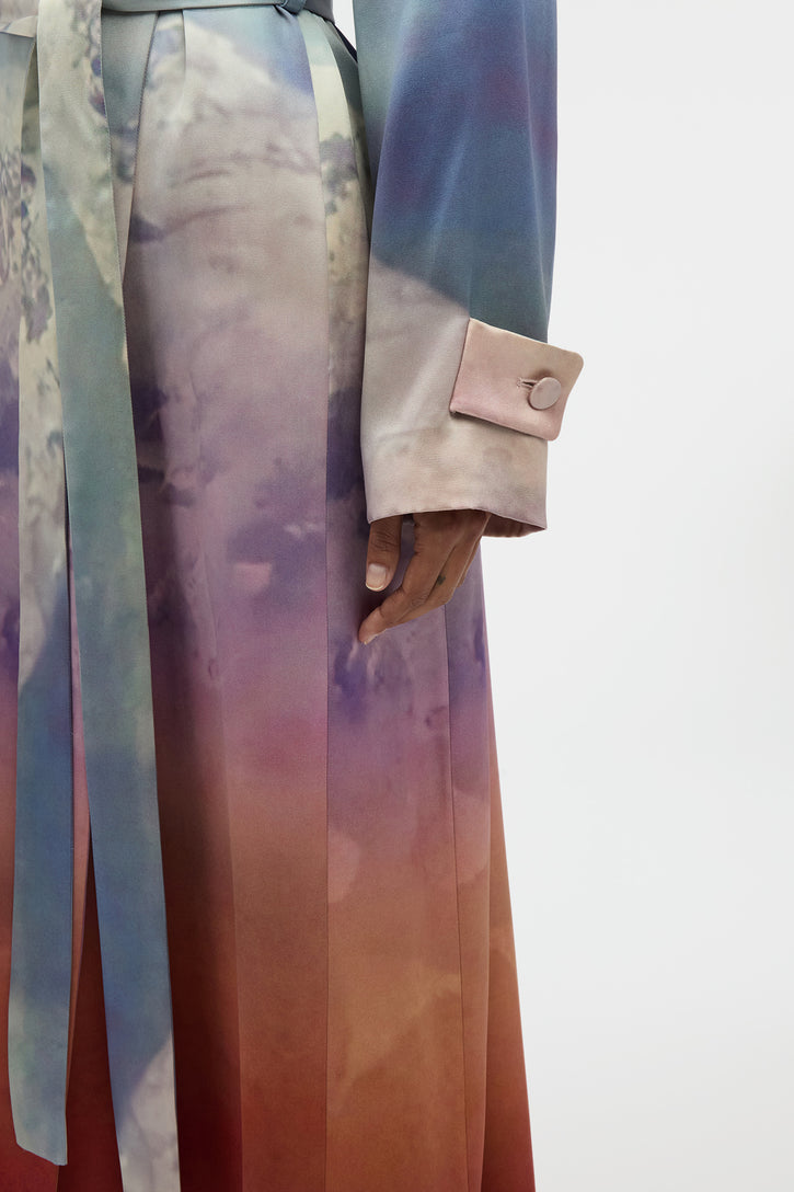 Lyra Trench Coat in Mountain Printed Satin Silk Twill