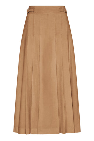 Wesley Pleated Midi Skirt in Camel Sea Island Cotton Corduroy