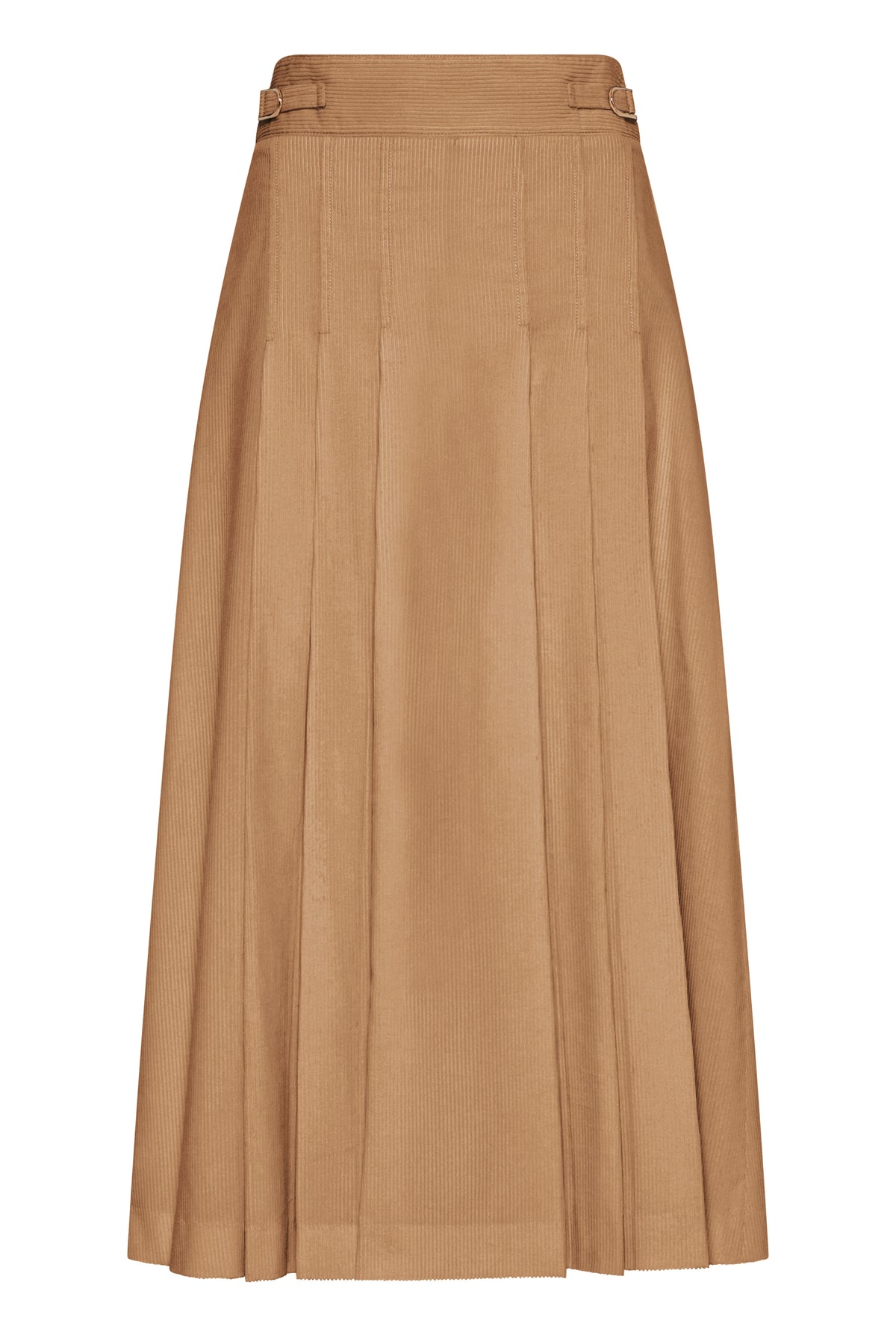 Wesley Pleated Skirt in Camel Sea Island Cotton Corduroy