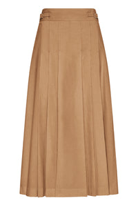 Wesley Pleated Skirt in Camel Sea Island Cotton Corduroy