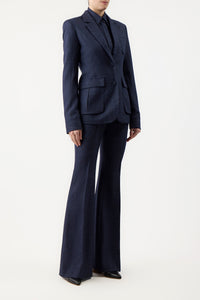 Louisa Blazer in Dark Navy Virgin Wool Silk Tweed