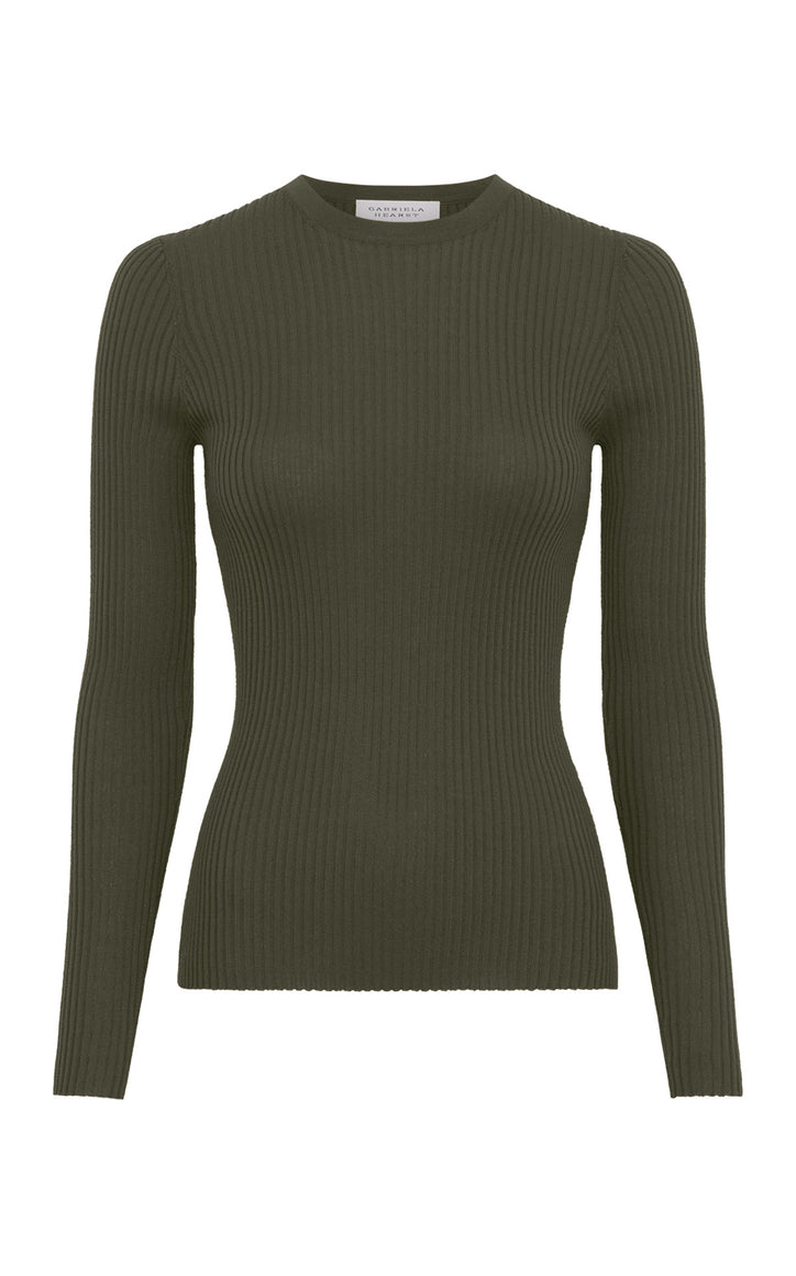 Browning Knit Sweater in Deep Olive Cashmere Silk