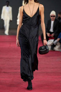 Brigita Slip Maxi Dress in Black Silk Velvet