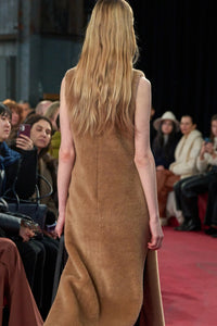 Ornstone Maxi Dress in Camel Virgin Wool Silk Cashmere Fur