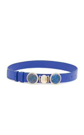 Navy Leather Grange Stone Belt with Lapis Lazuli Stones - Front View | Gabriela Hearst