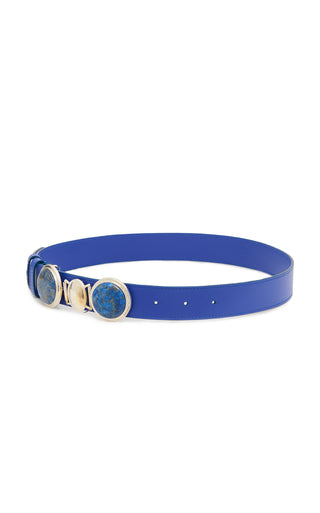 Navy Calf Leather Belt with Blue Stone Hardware - Side Angle | Gabriela Hearst