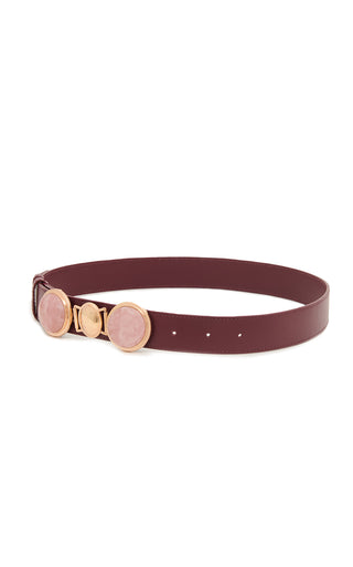 Bordeaux Leather Belt with Rose Stone Hardware - Side Profile | Gabriela Hearst