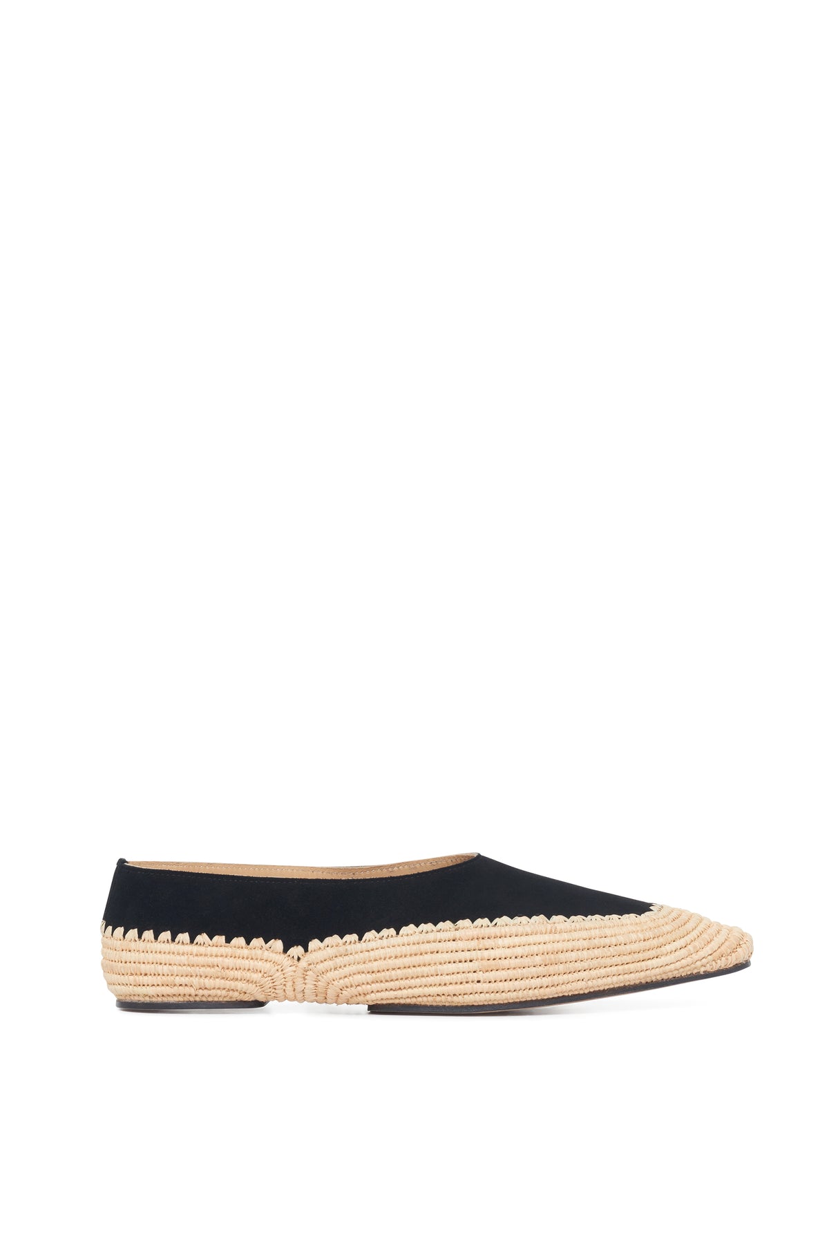 Strength Flat in Black and Beige Suede Raffia
