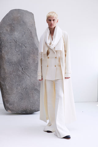 Evan Knit Trench Coat in Ivory Wool