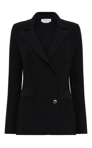 Black Merino Wool Cashmere Double Breasted Knit Blazer - Front View | Gabriela Hearst