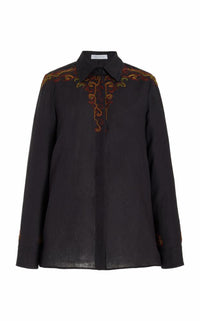 Josey Embroidered Shirt in Charcoal Aloe Linen