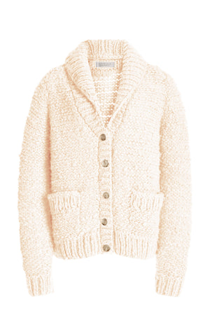 Moses Knit Cardigan in Ivory Welfat Cashmere