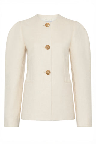 Daelan Jacket in Ivory Virgin Wool Silk Slub
