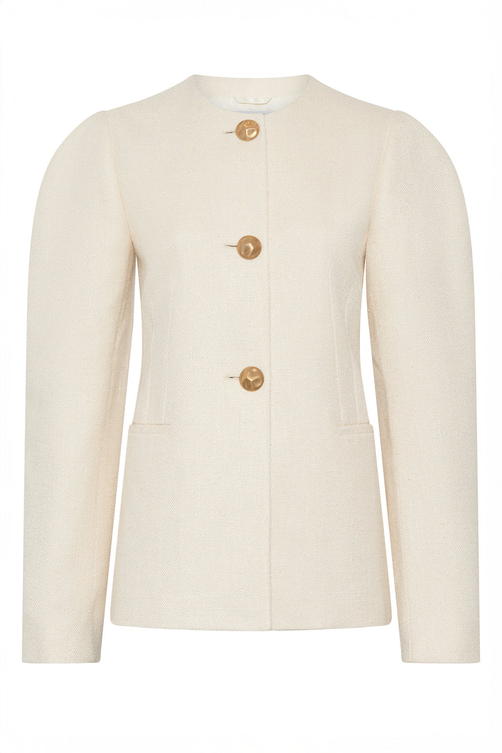 Daelan Jacket in Ivory Virgin Wool Silk Slub
