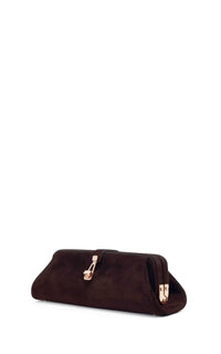Paola Clutch in Dark Brown Suede