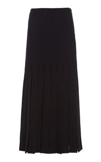 Debutante Knit Pleated Skirt in Black Merino Wool