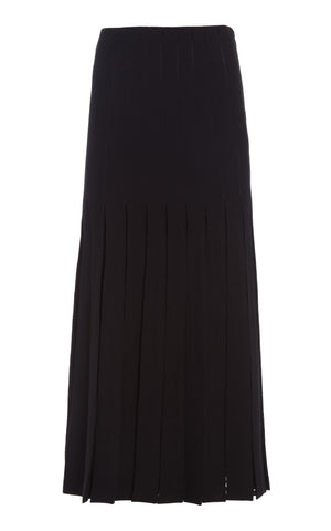 Debutante Knit Pleated Skirt in Black Merino Wool