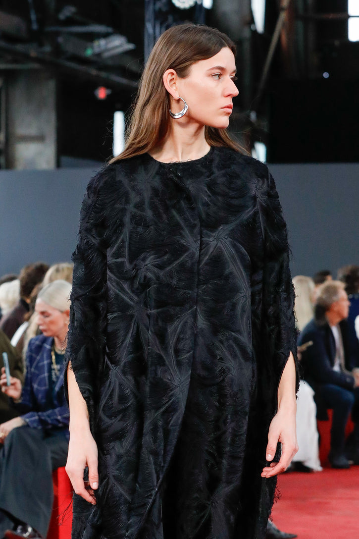 Hillman Cape in Black Silk Virgin Wool Jacquard