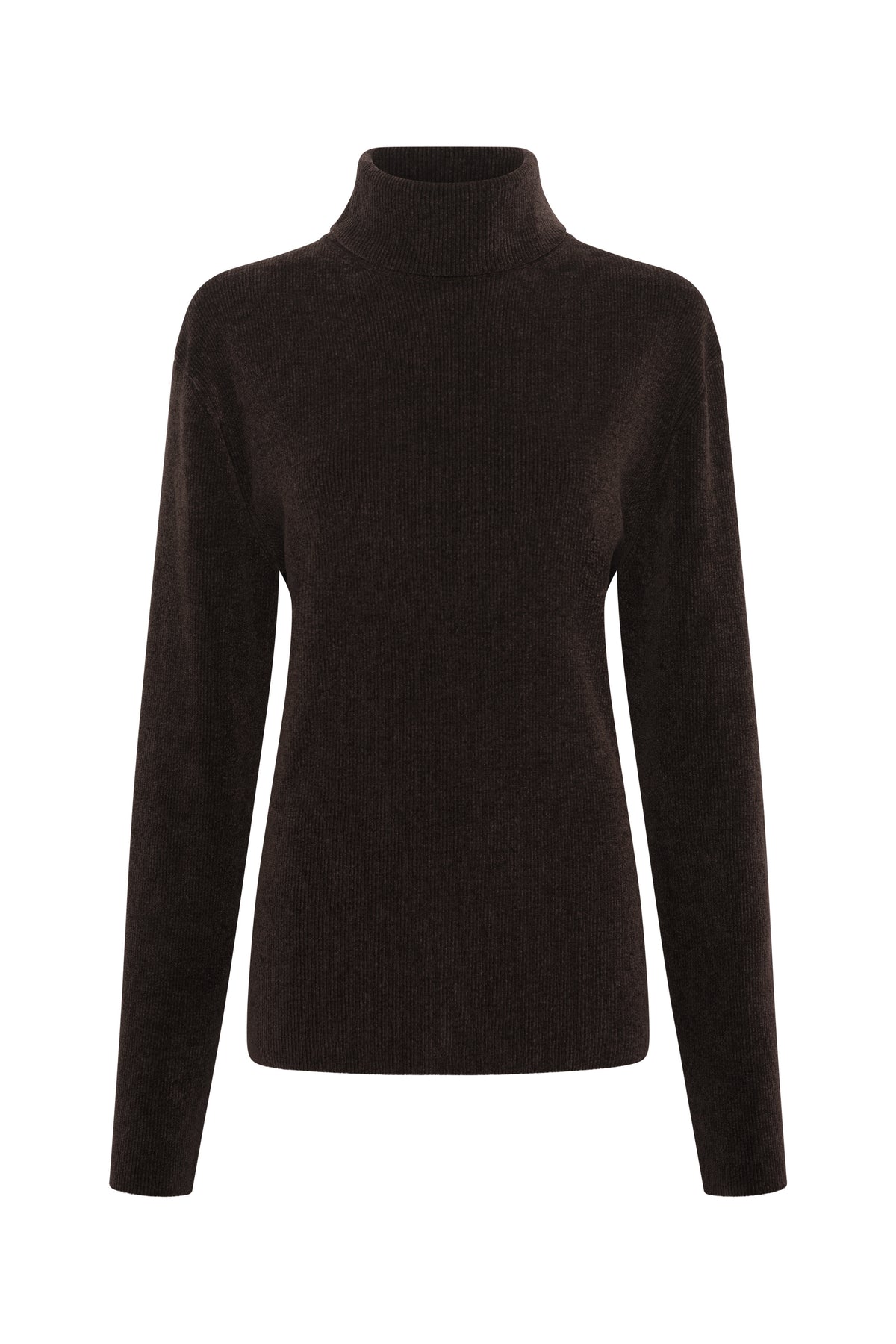 Almoner Knit Turtleneck Sweater in Chocolate Silk