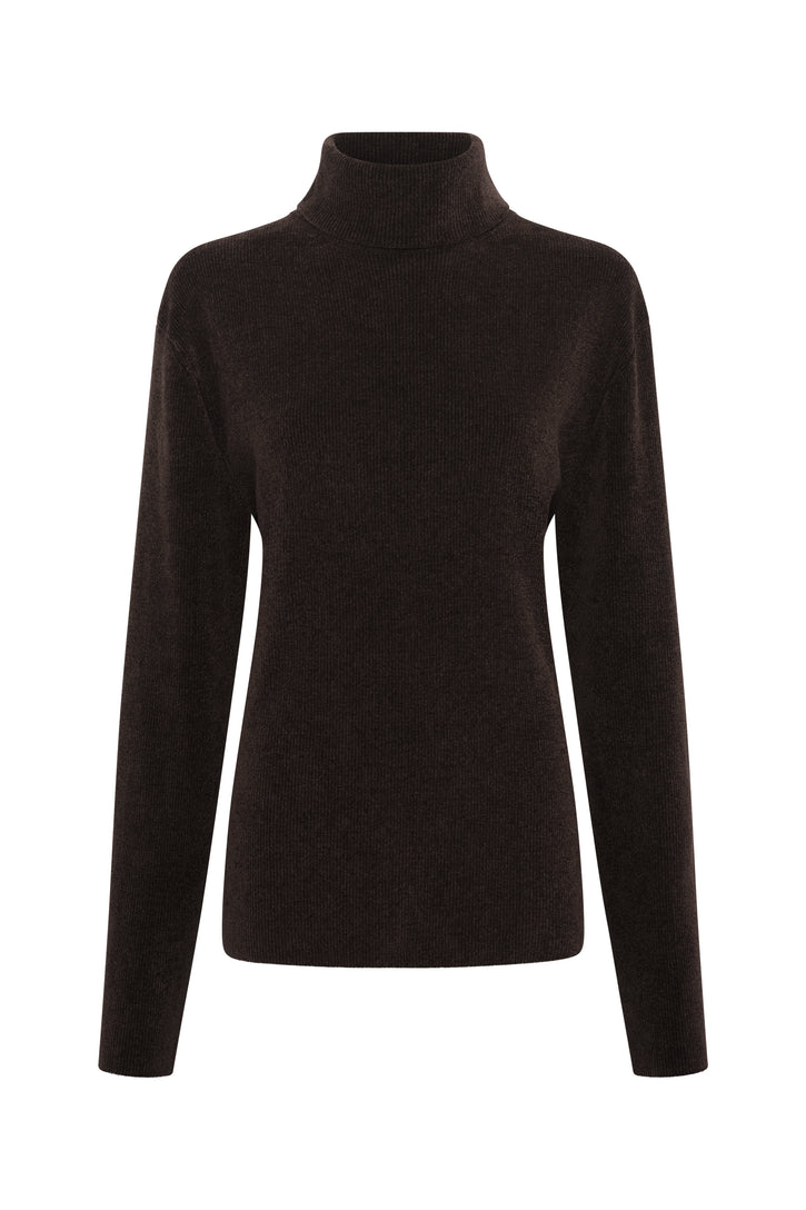 Almoner Knit Turtleneck Sweater in Chocolate Silk