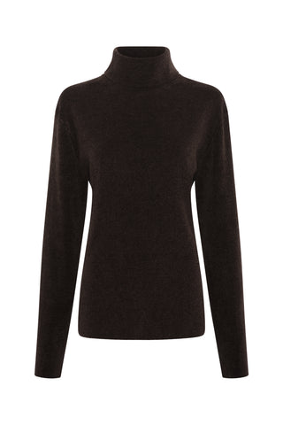Almoner Knit Turtleneck Sweater in Chocolate Silk