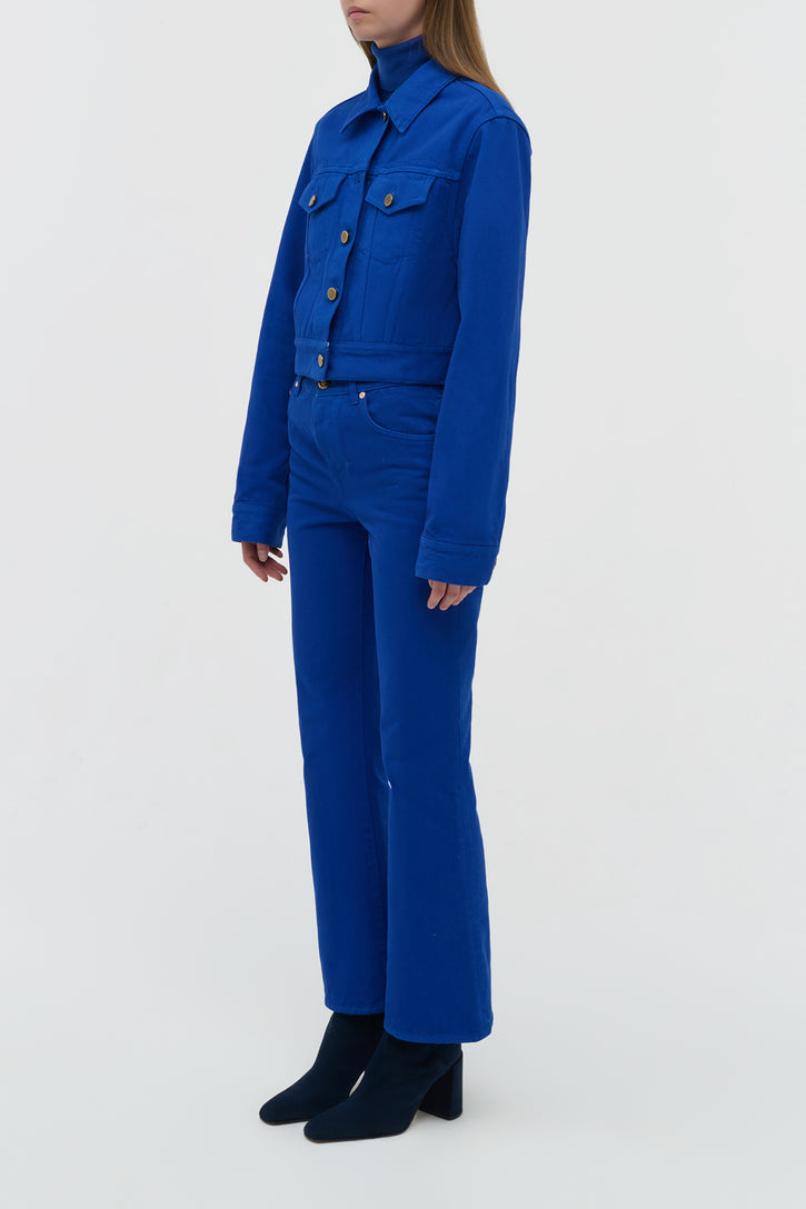 Ezra Bootcut Cropped Jean in Cobalt Recycled Cotton Denim