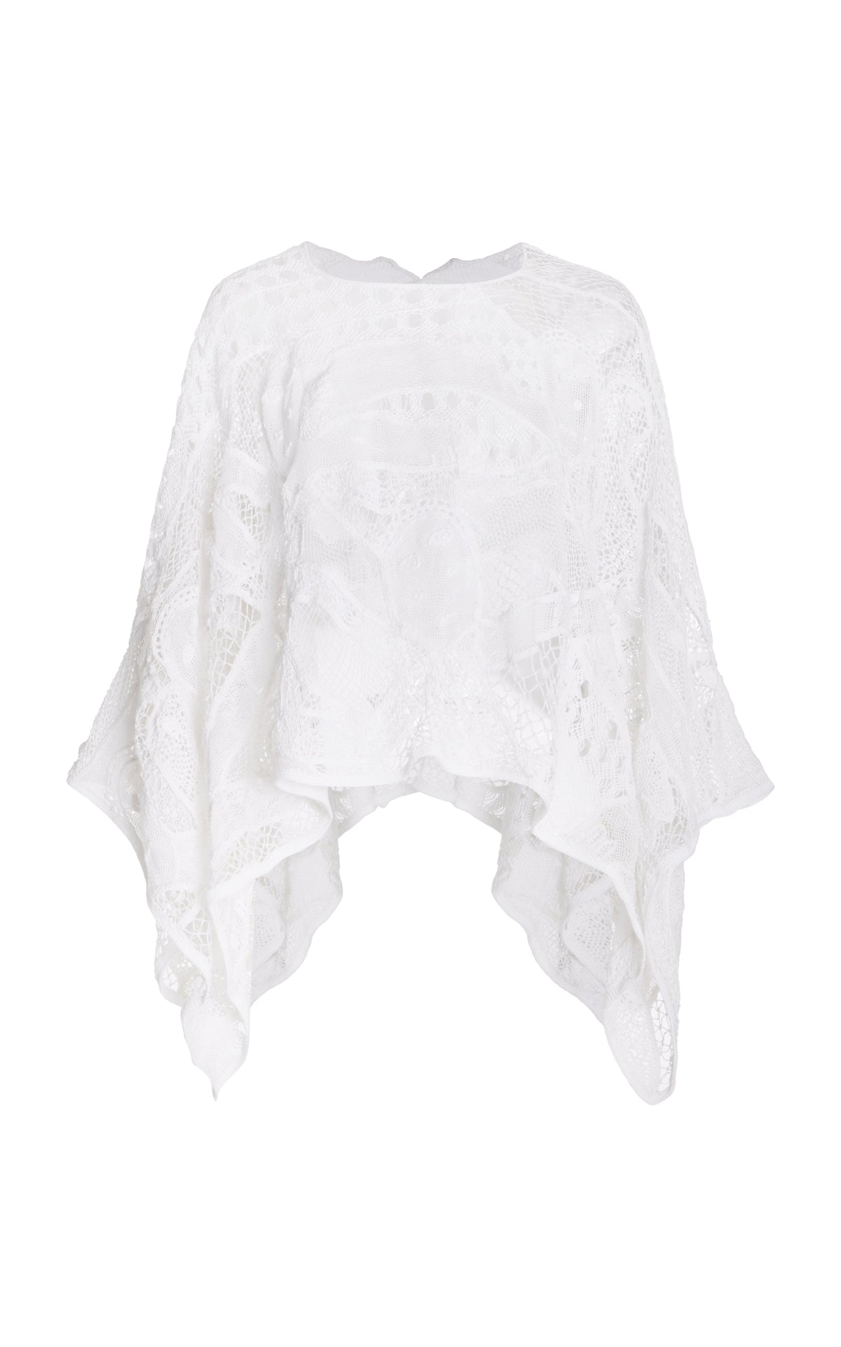 Acrion Knit Poncho in Ivory Cotton Macrame