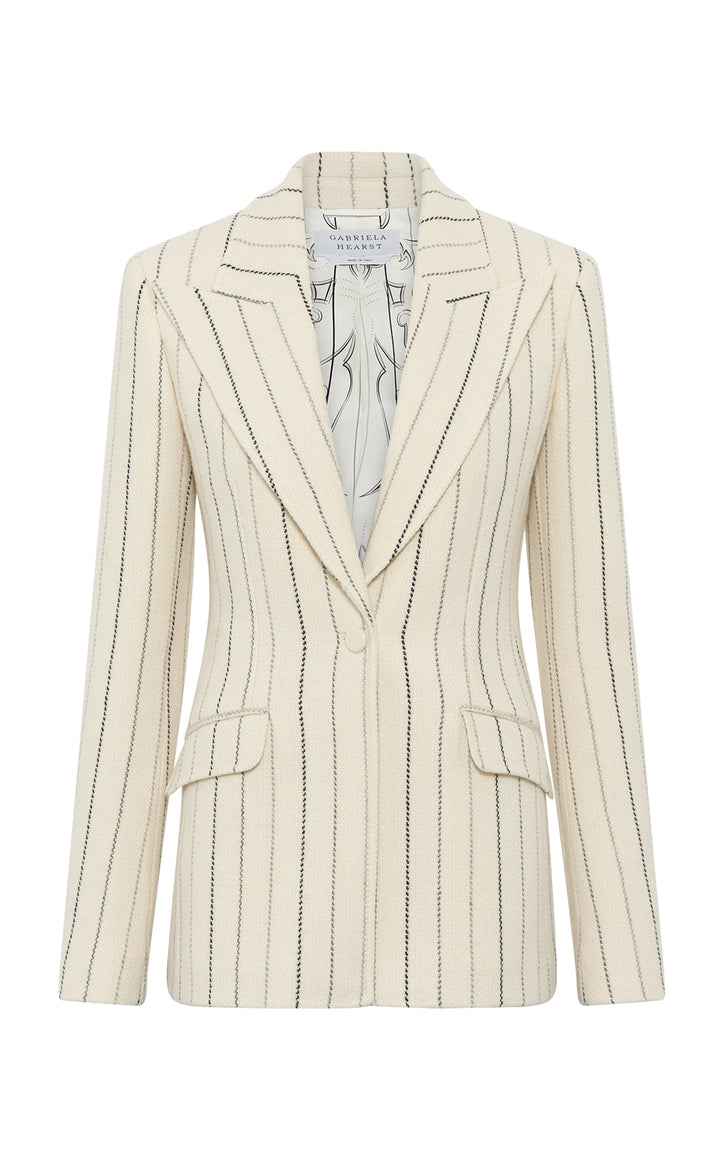 Leiva Blazer in Ivory Multi Pinstripe Wool Cashmere