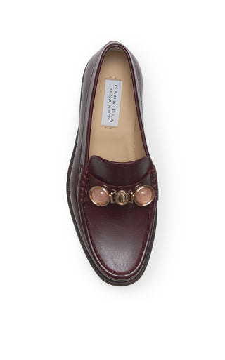Melchora Stone Loafer in Bordeaux Leather - Top View with Stone Hardware Detail | Gabriela Hearst