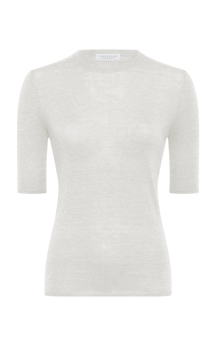 Chryse Knit T-Shirt in Ivory Cashmere Silk with Hemp