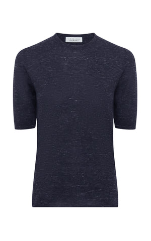 Chryse Knit T-Shirt in Navy Cashmere Silk with Hemp