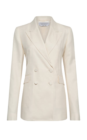 Angela Blazer in Ivory Virgin Wool Silk with Linen