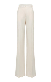 Vesta Flared Pant in Ivory Virgin Wool Silk with Linen