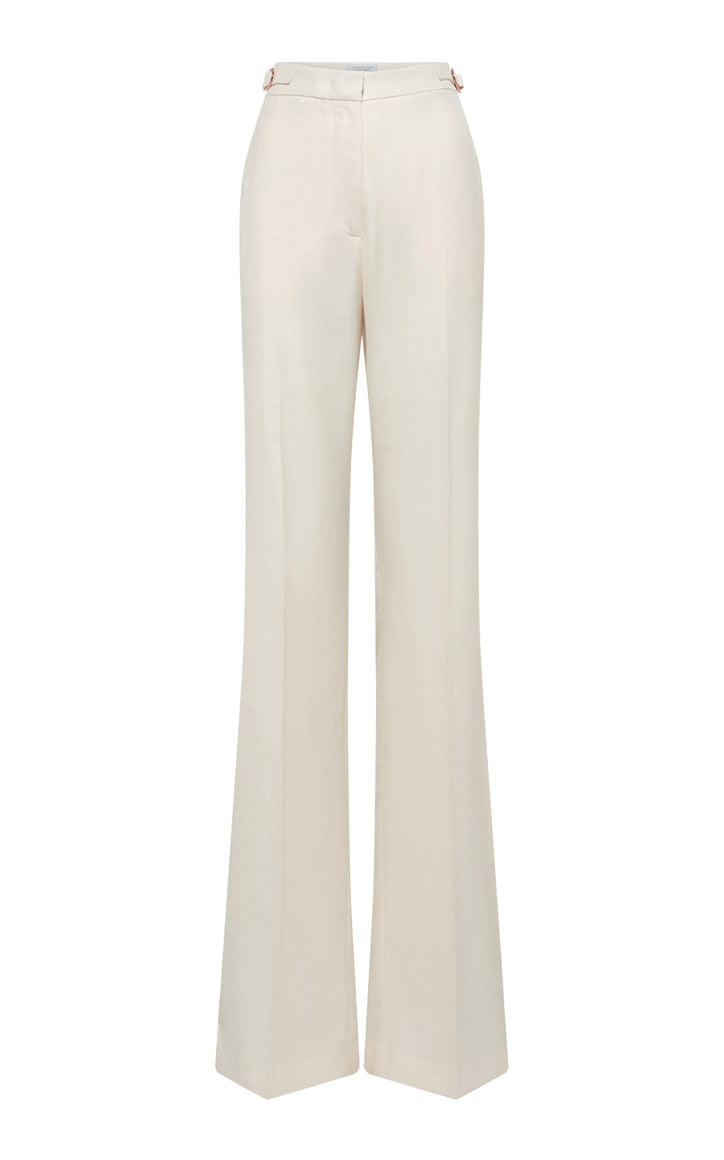 Vesta Flared Pant in Ivory Virgin Wool Silk with Linen