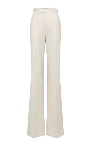 Vesta Flared Pant in Ivory Virgin Wool Silk with Linen