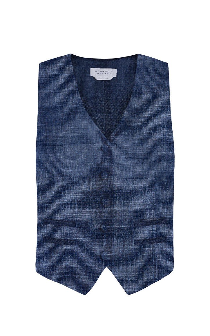 Coleridge Vest in Denim Virgin Wool Silk with Linen