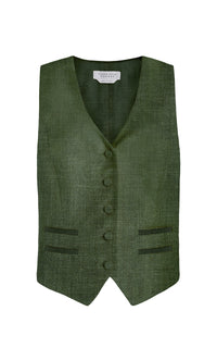 Coleridge Vest in Olive Virgin Wool Silk with Linen