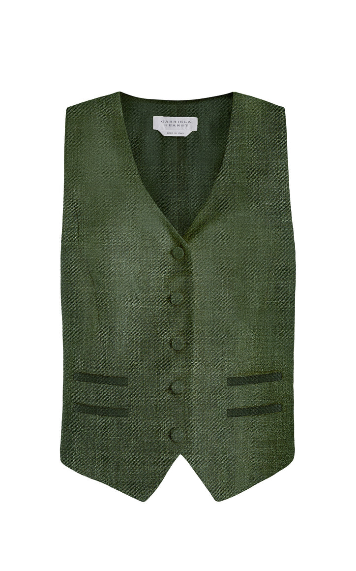 Coleridge Vest in Olive Virgin Wool Silk with Linen