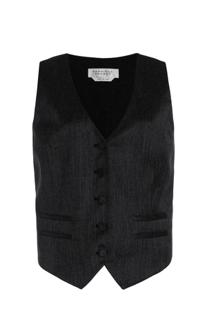 Coleridge Vest in Black Virgin Wool Silk with Linen